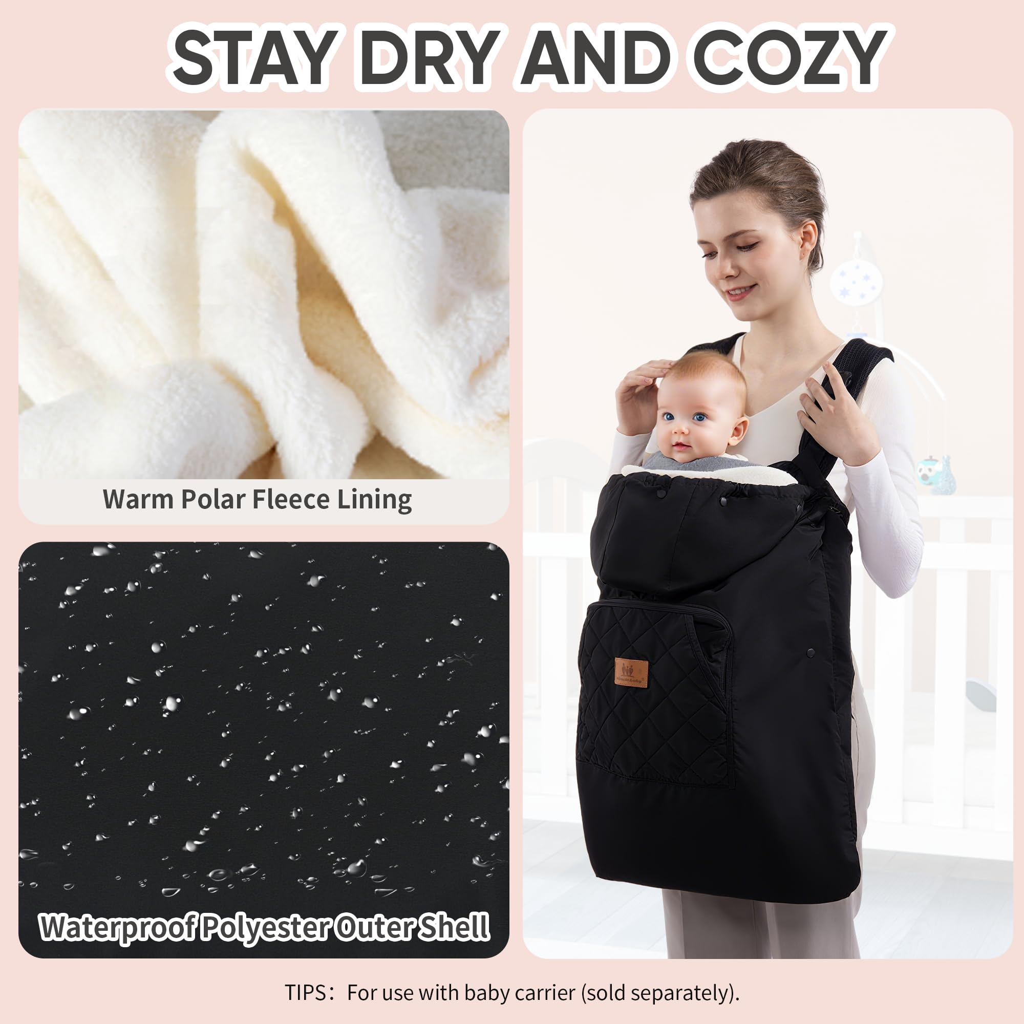 Miracle Baby Carrier Cover highlights ultra-soft polar fleece lining for cozy warmth