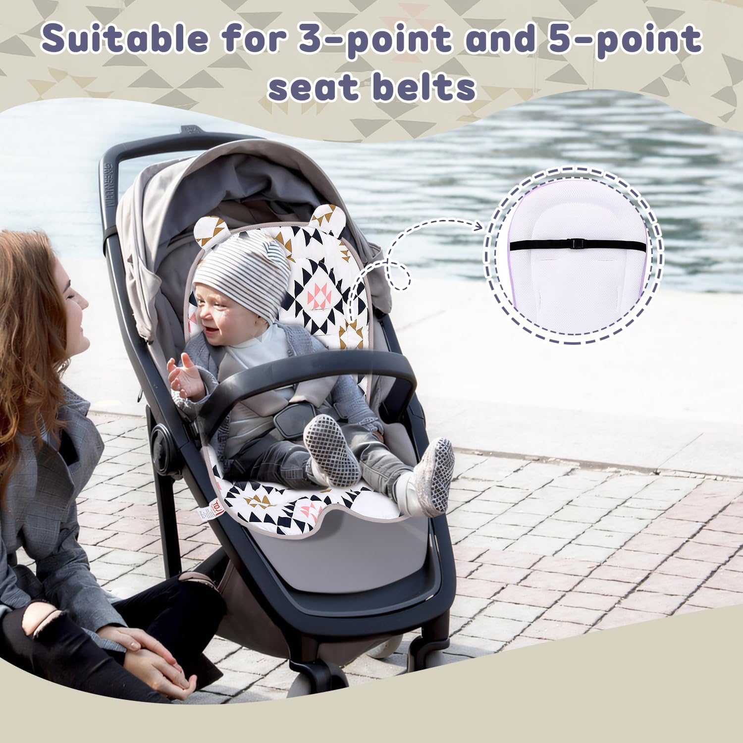 Miracle Baby cushion with harness holes adjusts as baby grows.