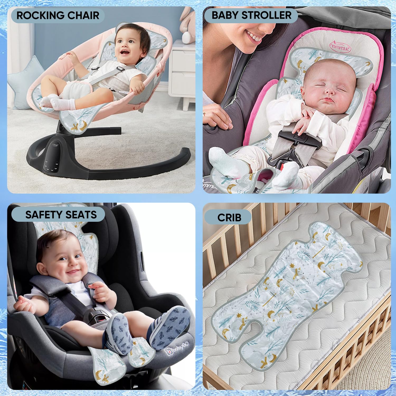 Miracle Baby gel car seat cooler pad stored compactly for on-the-go use.