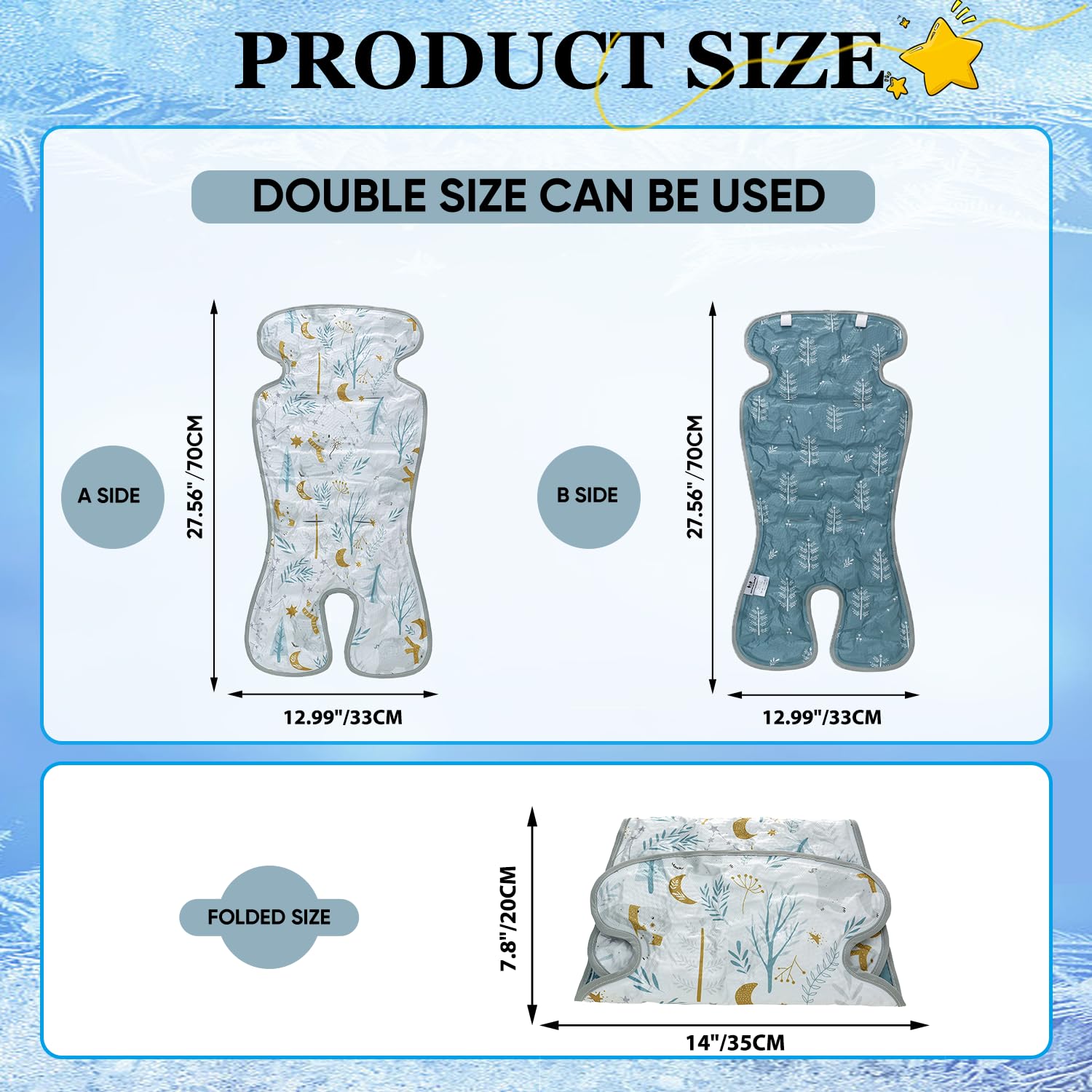Miracle Baby gel car seat cooler pad placed on an infant car seat for cooling relief.