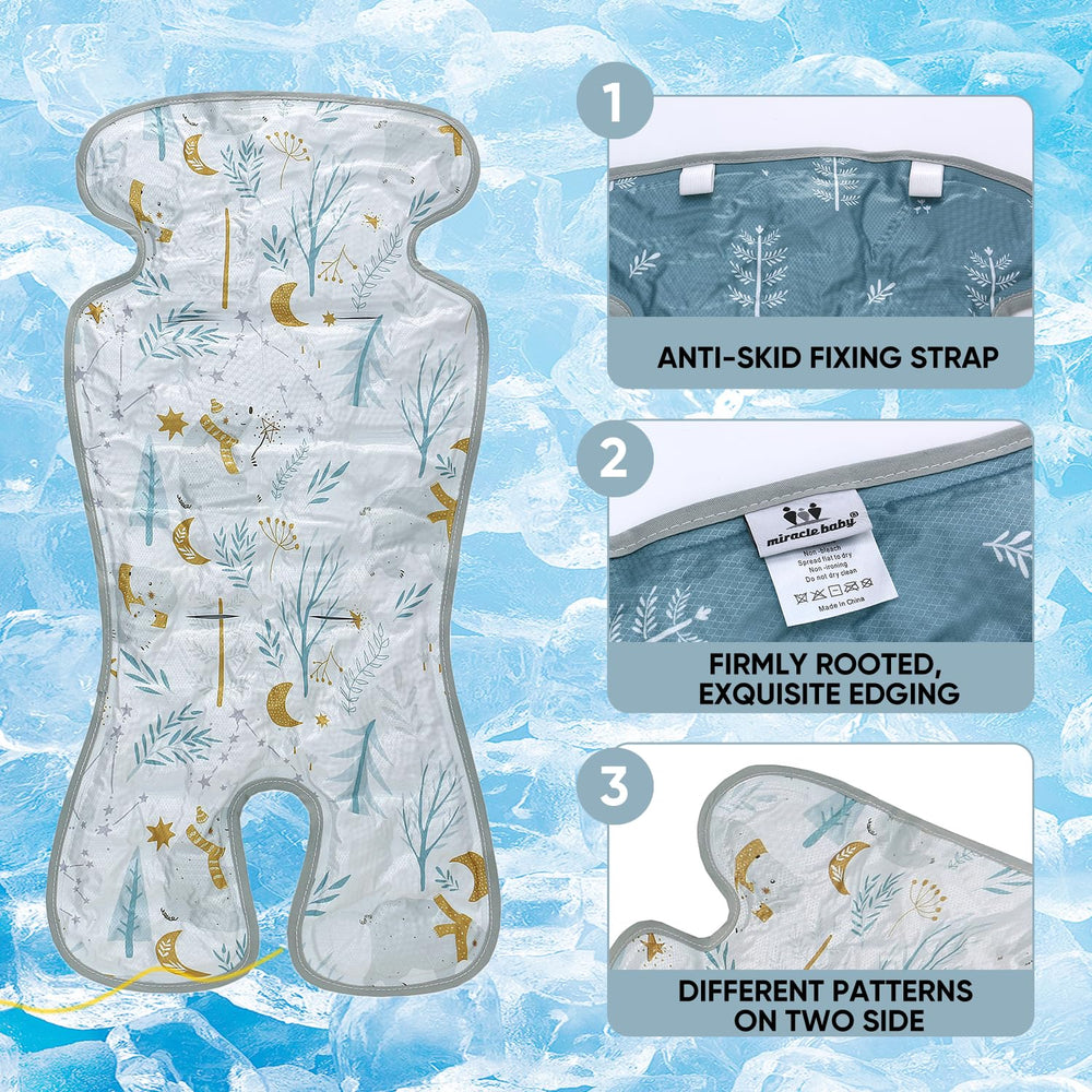 Miracle Baby cooler pad on a stroller demonstrates universal fit and easy setup.