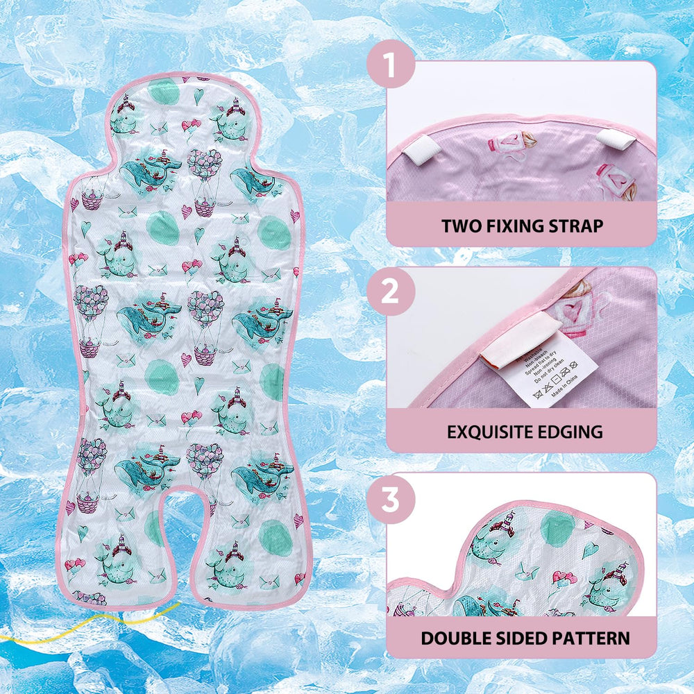Miracle Baby gel cooling pad on a high chair keeps mealtime comfortable.
