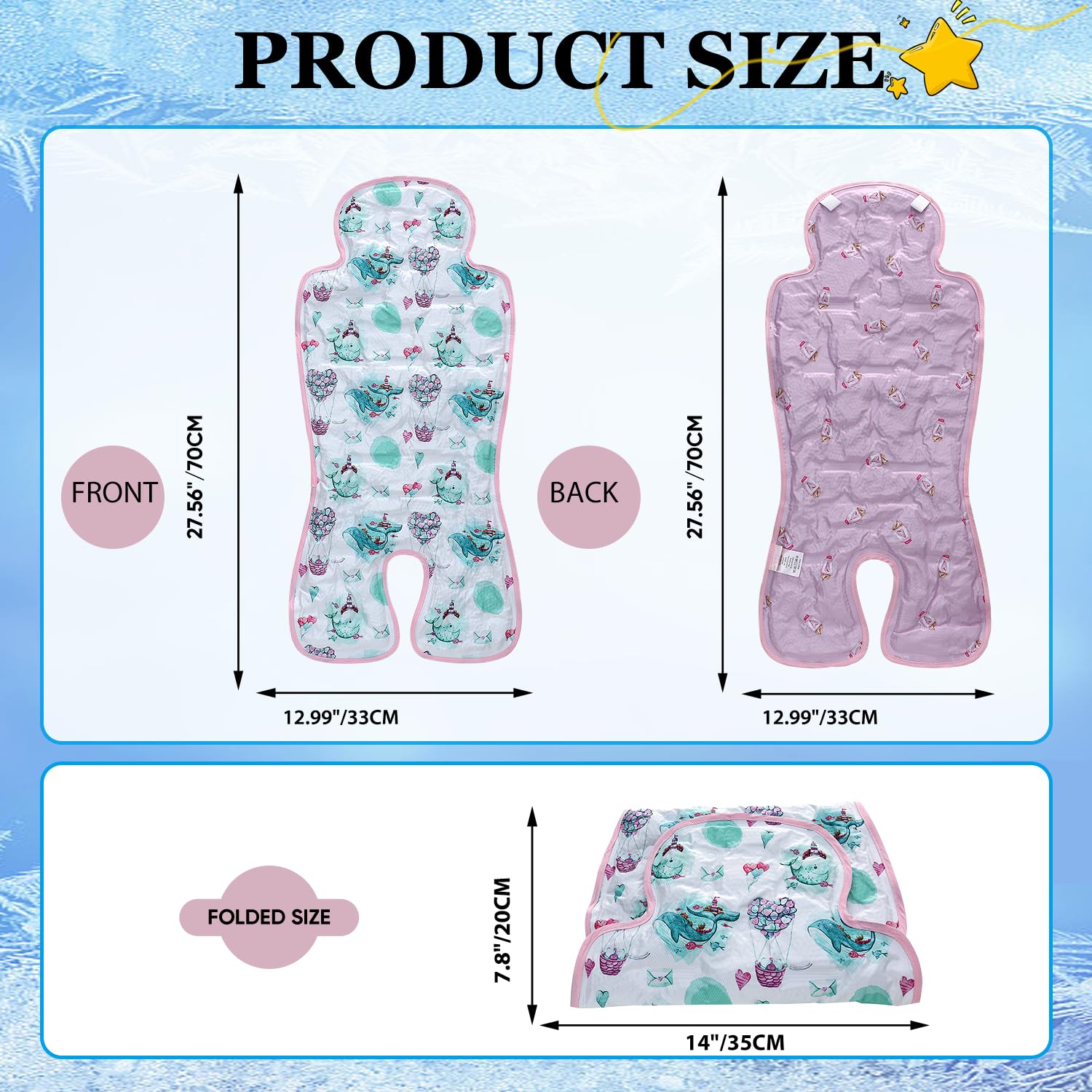 Miracle Baby gel cooling pad on a stroller offers instant relief on hot walks.