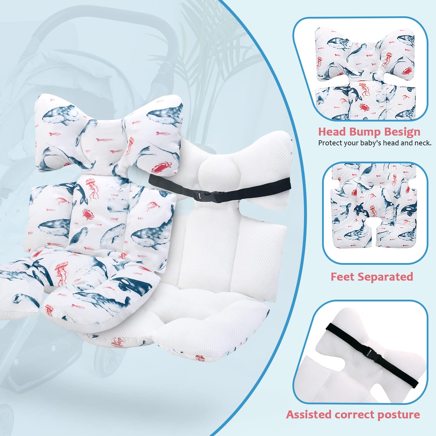 Miracle Baby head-neck support in stroller pad aids alignment.