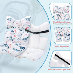 Miracle Baby head-neck support in stroller pad aids alignment.