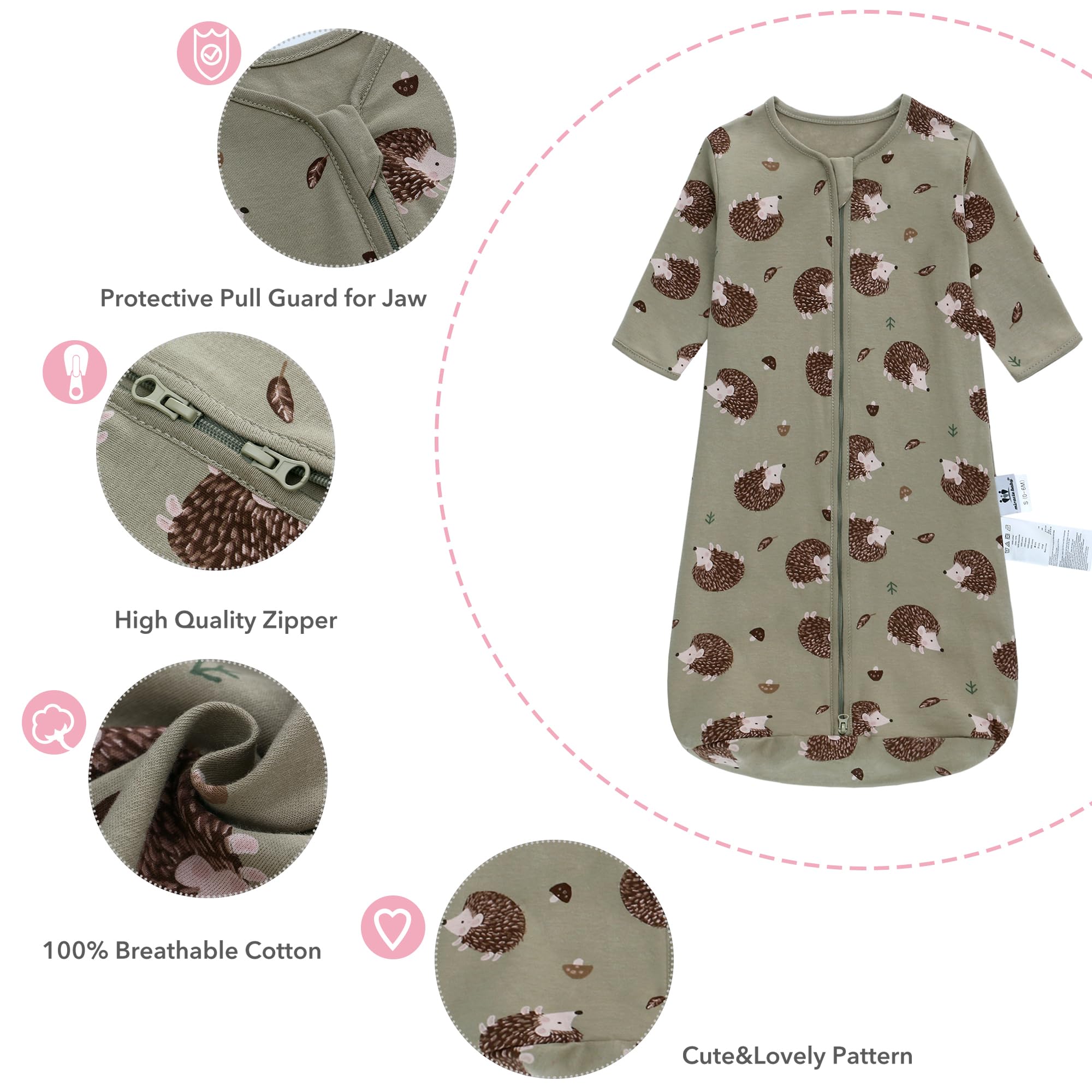Miracle Baby sleep sack with hedgehog pattern, gentle on tender skin