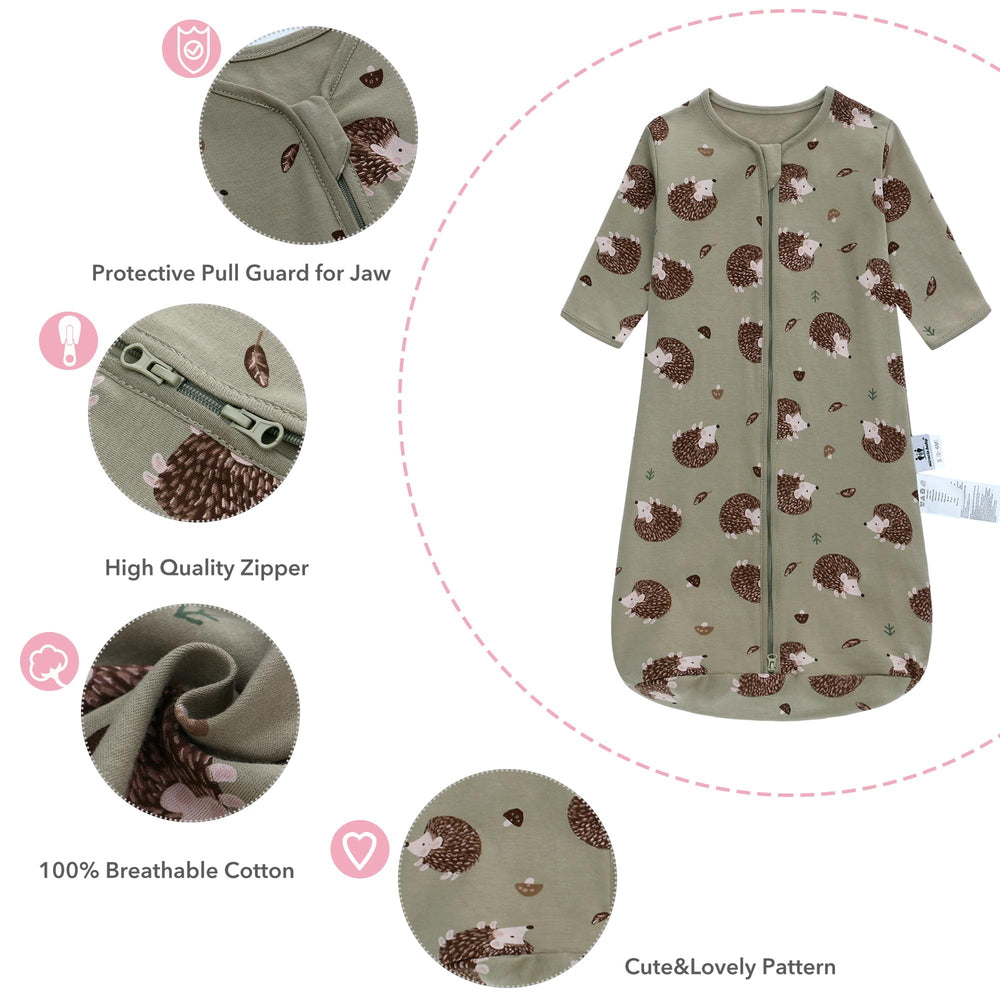 Miracle Baby sleep sack with hedgehog pattern—snug wearable blanket for active babies