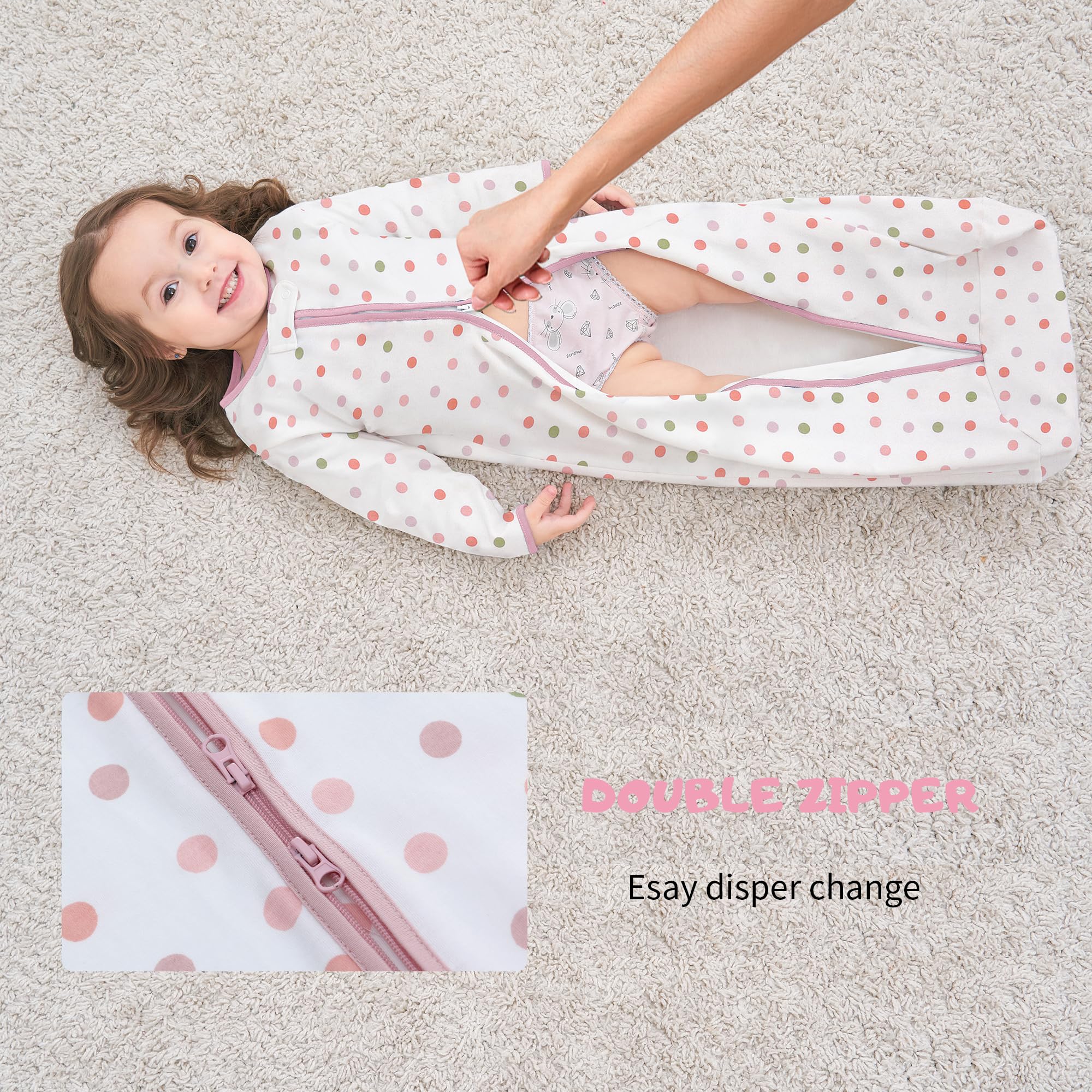 Miracle Baby dot-pattern sleep sack keeps baby warm safely through the night
