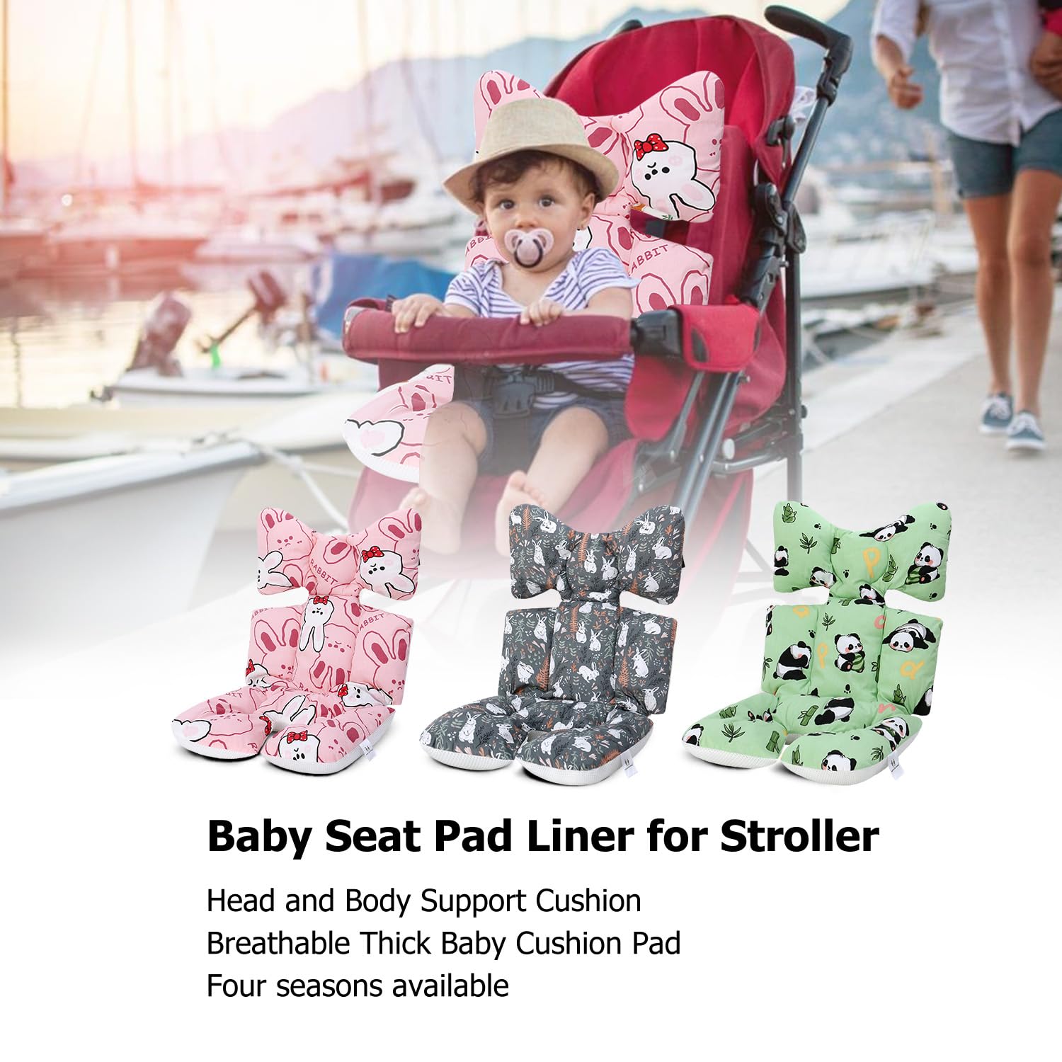 Miracle Baby Bunny stroller liner shows easy-install buckle for secure attachment.
