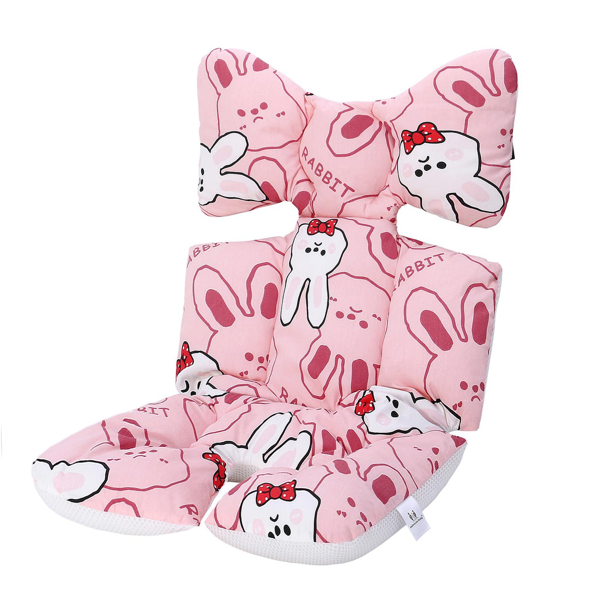 Miracle Baby Bunny stroller cushion front view shows universal fit and cozy seating.