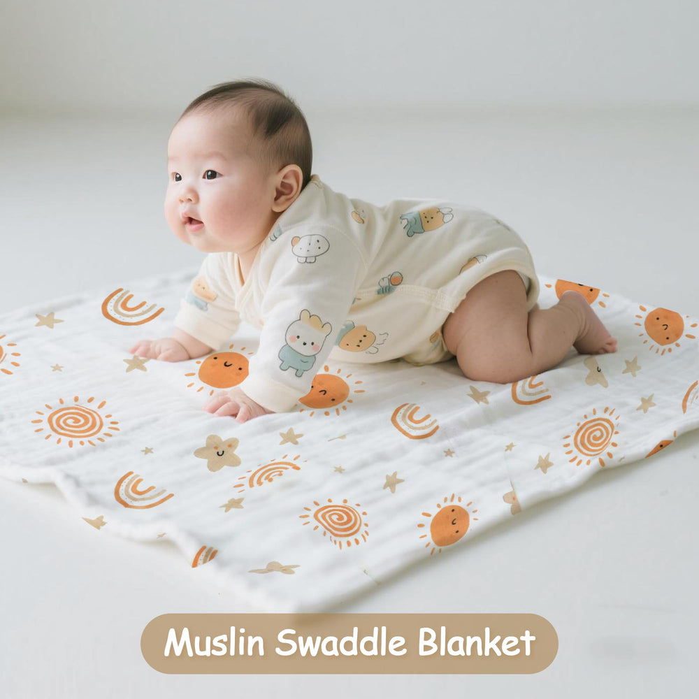 Miracle Baby sun muslin swaddle square helps keep faces clean during changes.