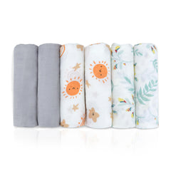Miracle Baby sun muslin swaddle square shows soft fabric for gentle newborn swaddling.
