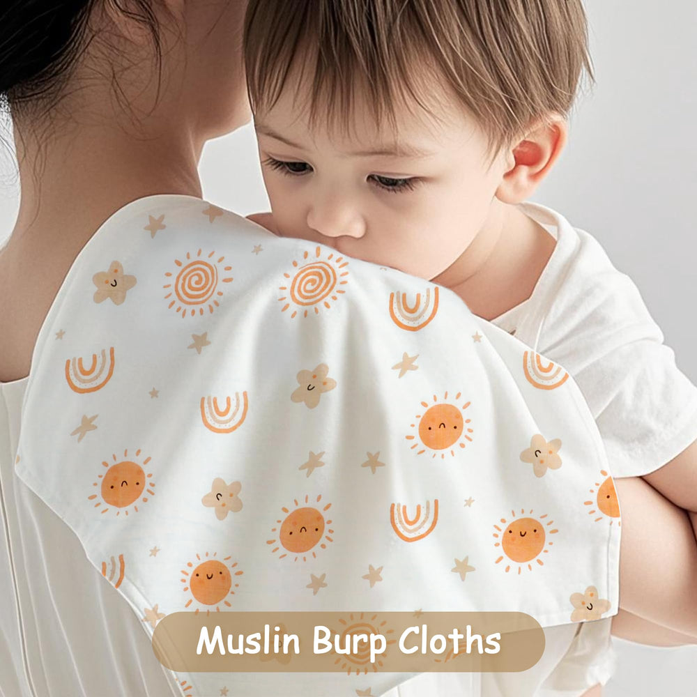 Miracle Baby sun muslin swaddle square serves as tummy time mat for playtime.