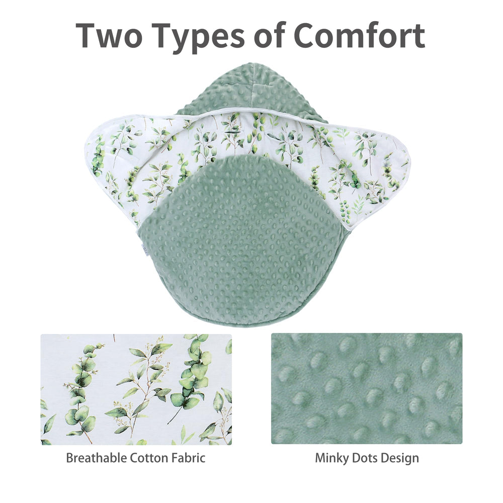 Miracle Baby Swaddle close-up showing cotton and minky dots, breathable fabric.