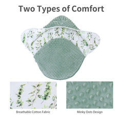 Miracle Baby Swaddle close-up showing cotton and minky dots, breathable fabric.