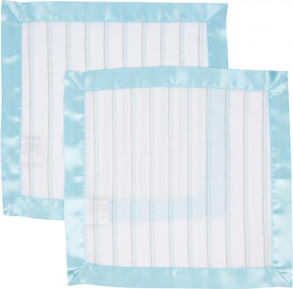Miracle Blanket blue striped muslin security blanket for soothing newborn sleep.