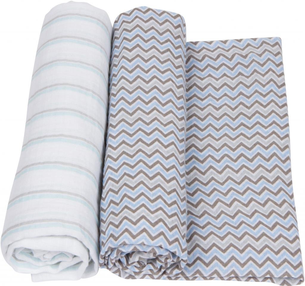 Miracle Blanket muslin swaddle in blue stripes calms newborns with breathable comfort