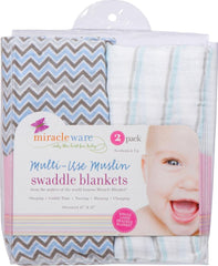 Miracle Blanket muslin swaddle in grey chevrons supports soothing sleep and easy daily care