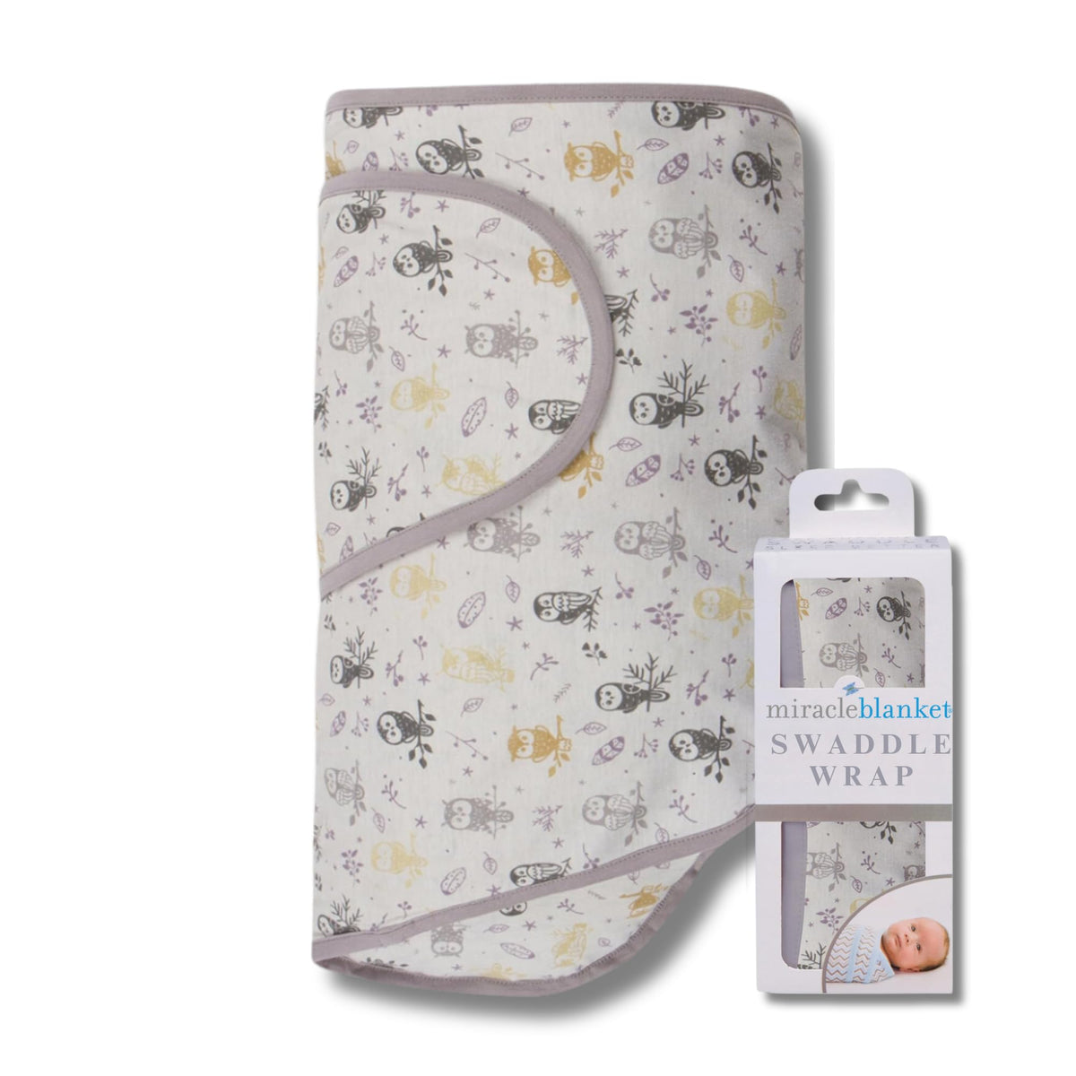 Miracle Blanket Forest Owls swaddle arm hug for secure newborn sleep