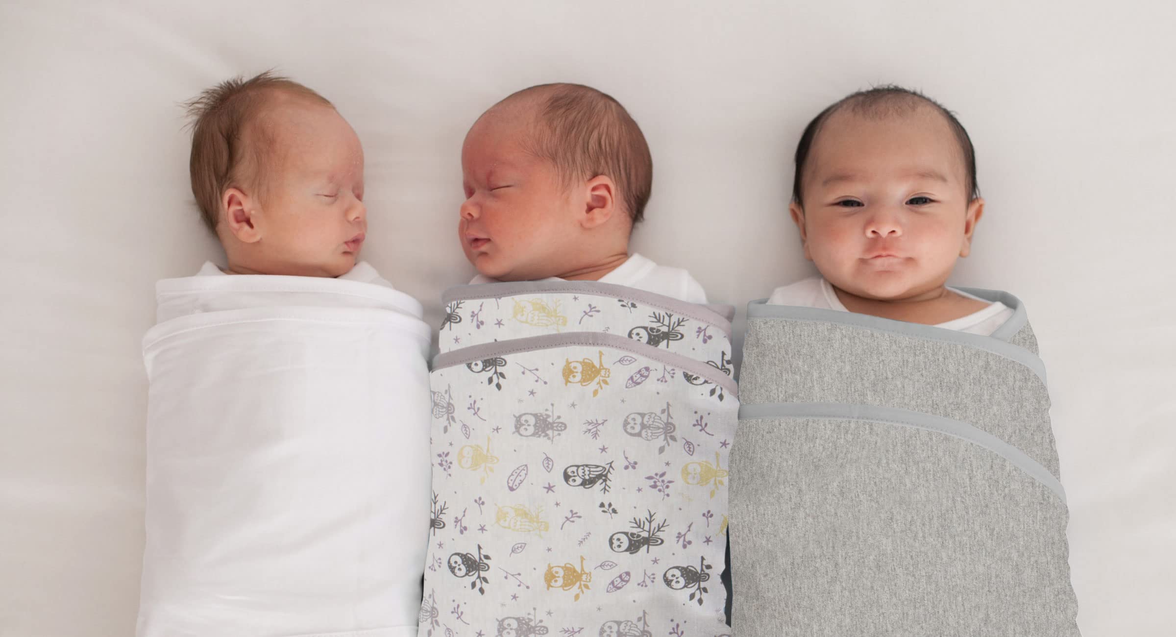 Miracle Blanket wrap with no fasteners keeps baby snug all night