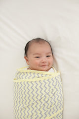 Miracle Blanket swaddle wrap arm-hug design provides secure, calming wrap.