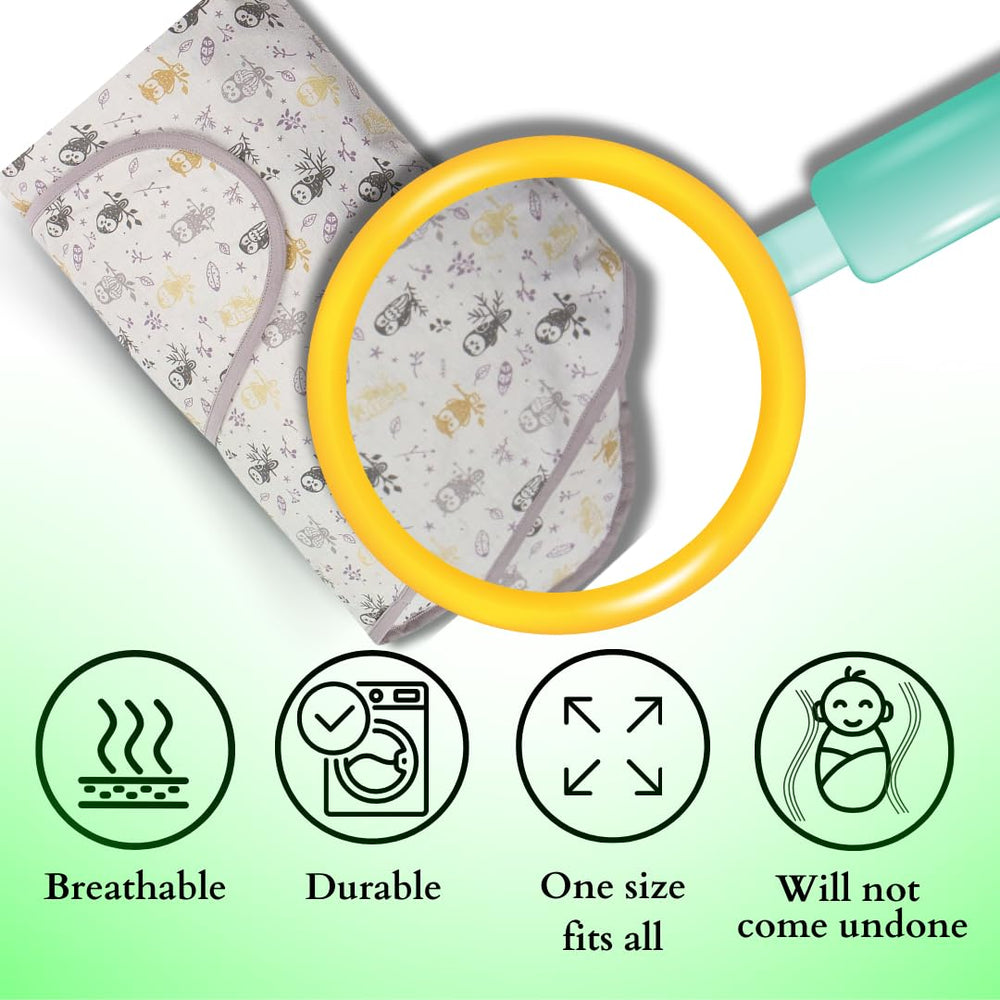 Miracle Blanket swaddle wrap no-fasteners for quick, gentle wrapping.