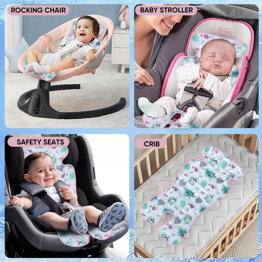 In-use shot of Miracle Baby Gel Pad on a stroller and dining chair