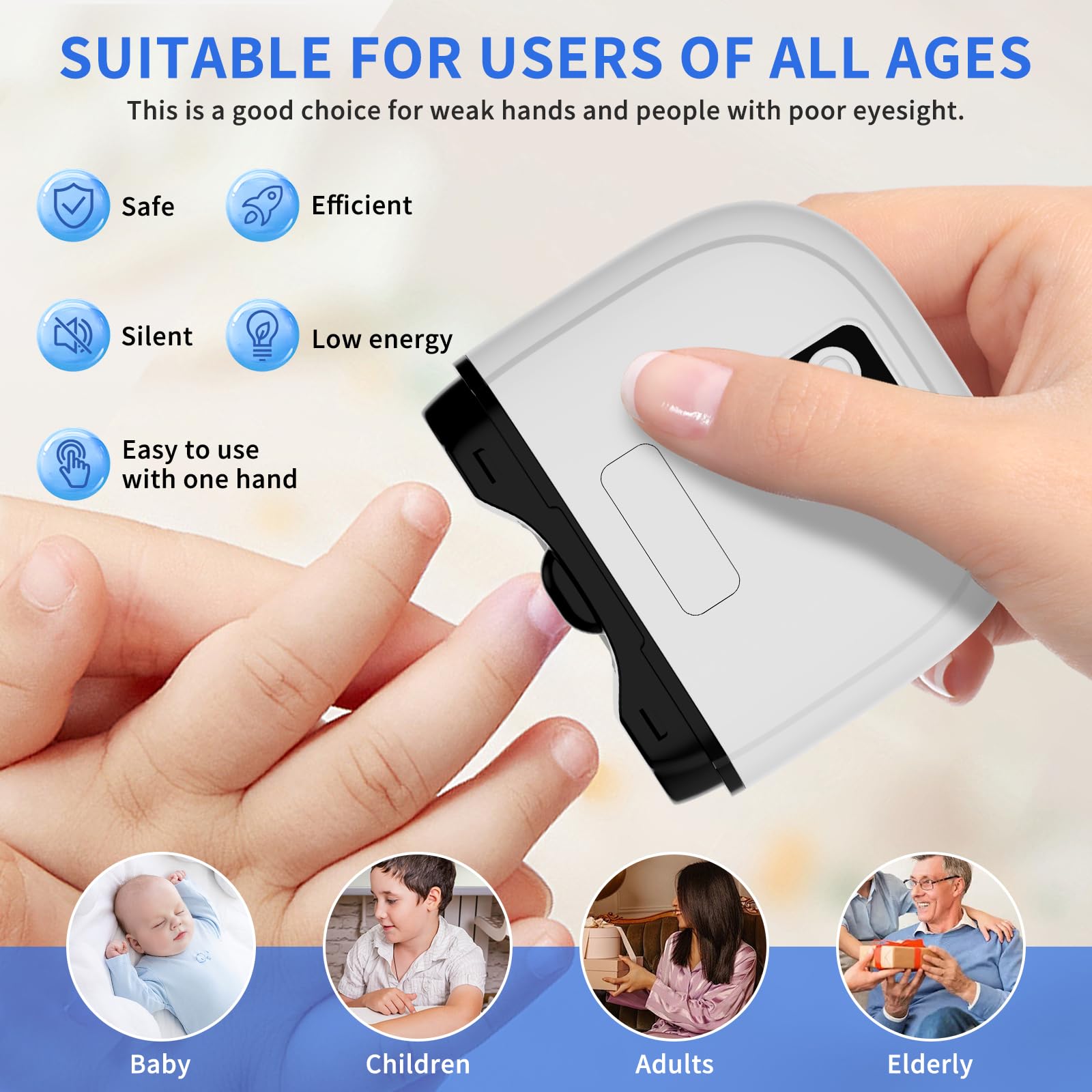 MIRAIWATIMO ergonomic non-slip handle for comfortable control across ages.