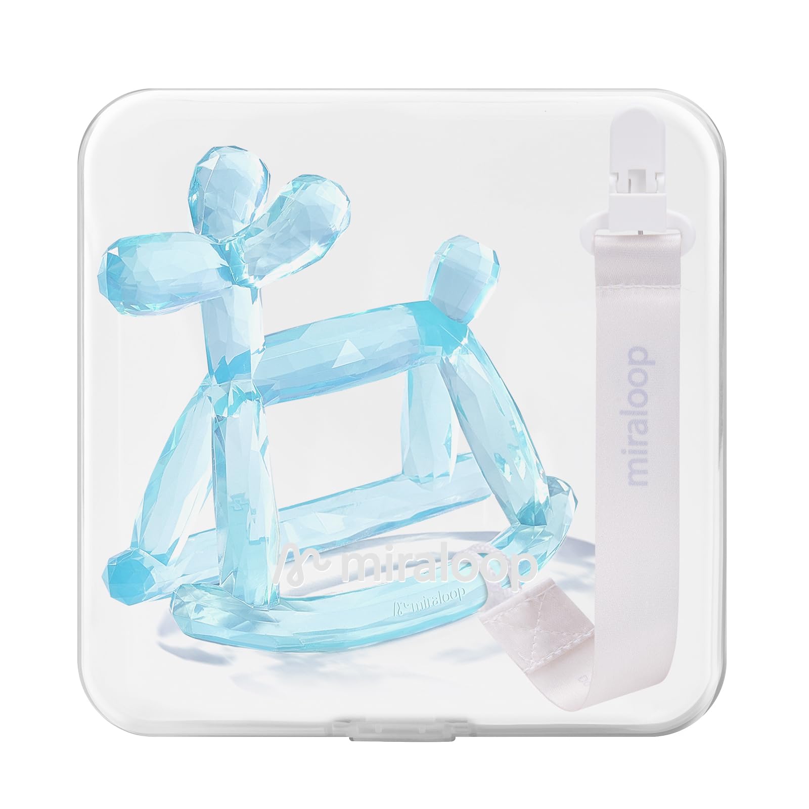 Miraloop Crystal Balloon Dog teether with soft grip for tiny hands