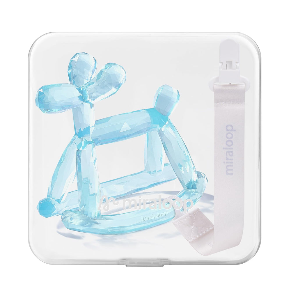 Miraloop Crystal Balloon Dog teether with soft grip for tiny hands