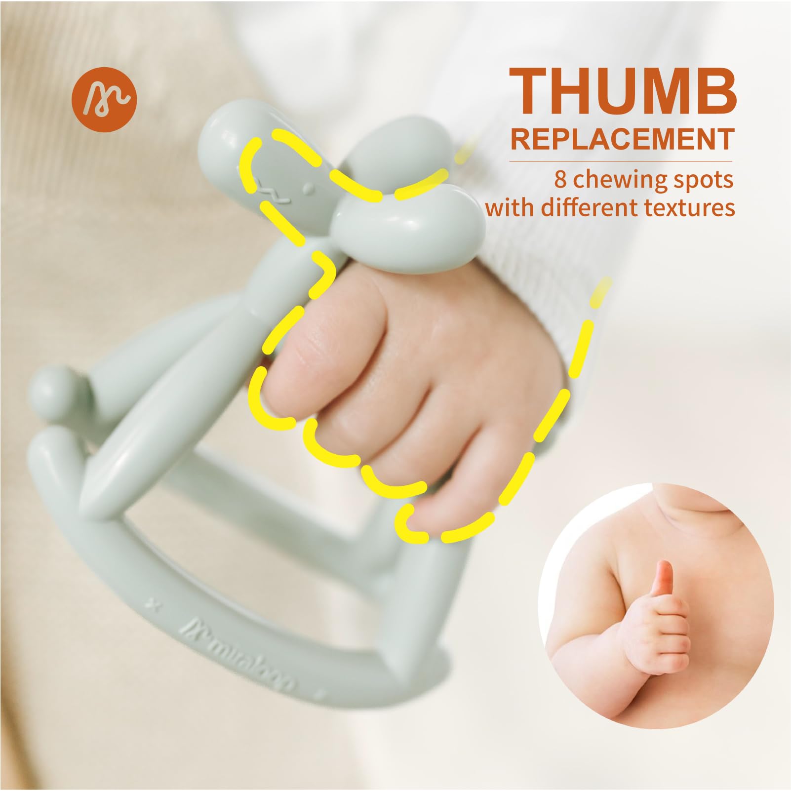 MIRALOOP teether includes a dust-proof clip for mess-free carrying.