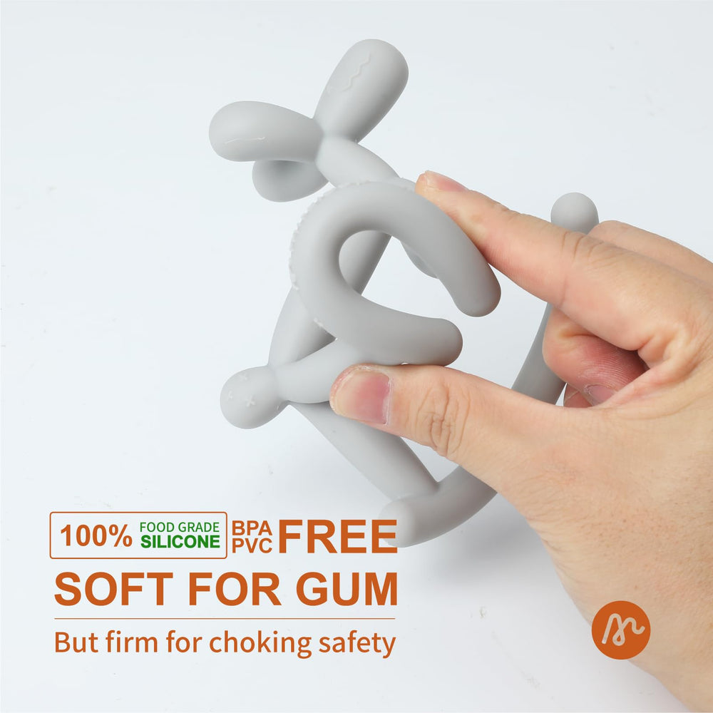 MIRALOOP teether targets front and back gums for broad teething relief.