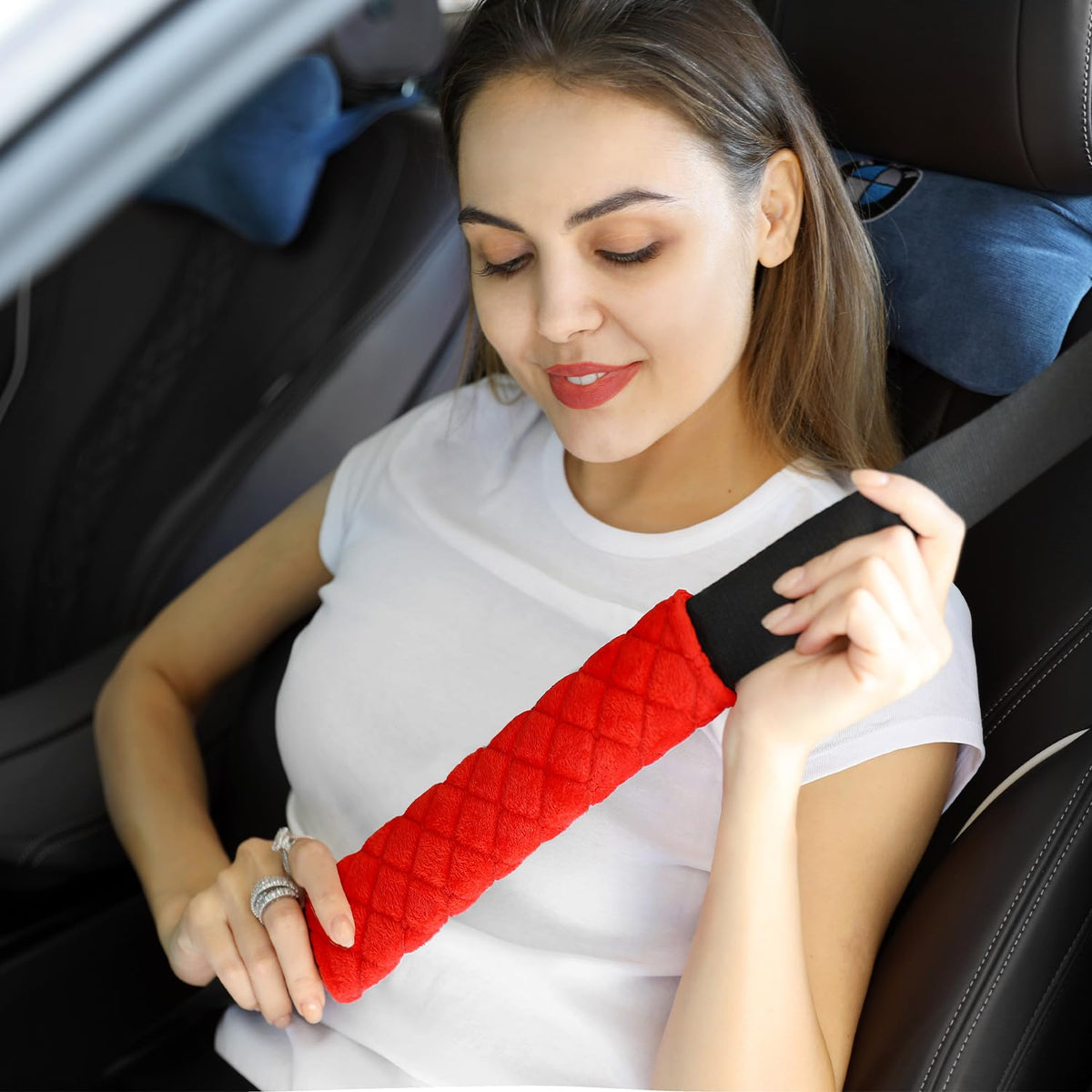 MIRKOO car seat belt pad with soft material for comfortable shoulder wear on long trips
