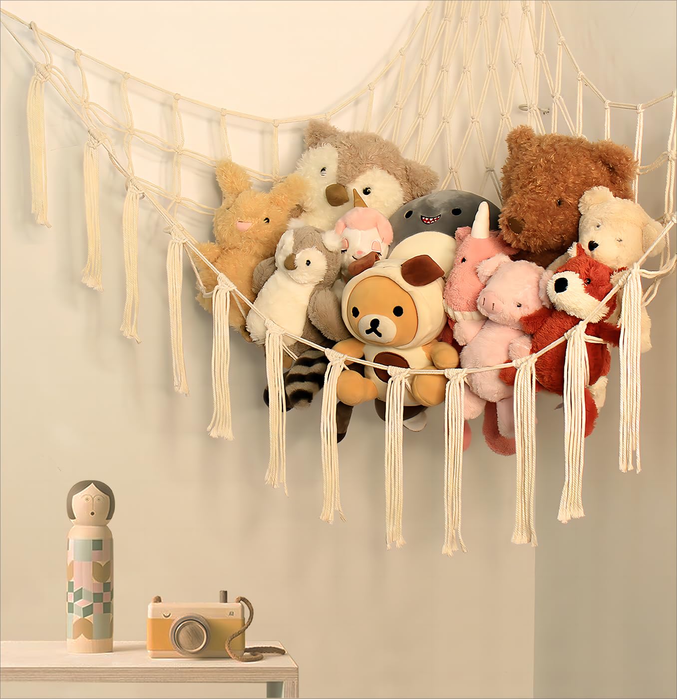 Mirolam nursery hanging toy organizer keeps plush toys tidy and accessible.