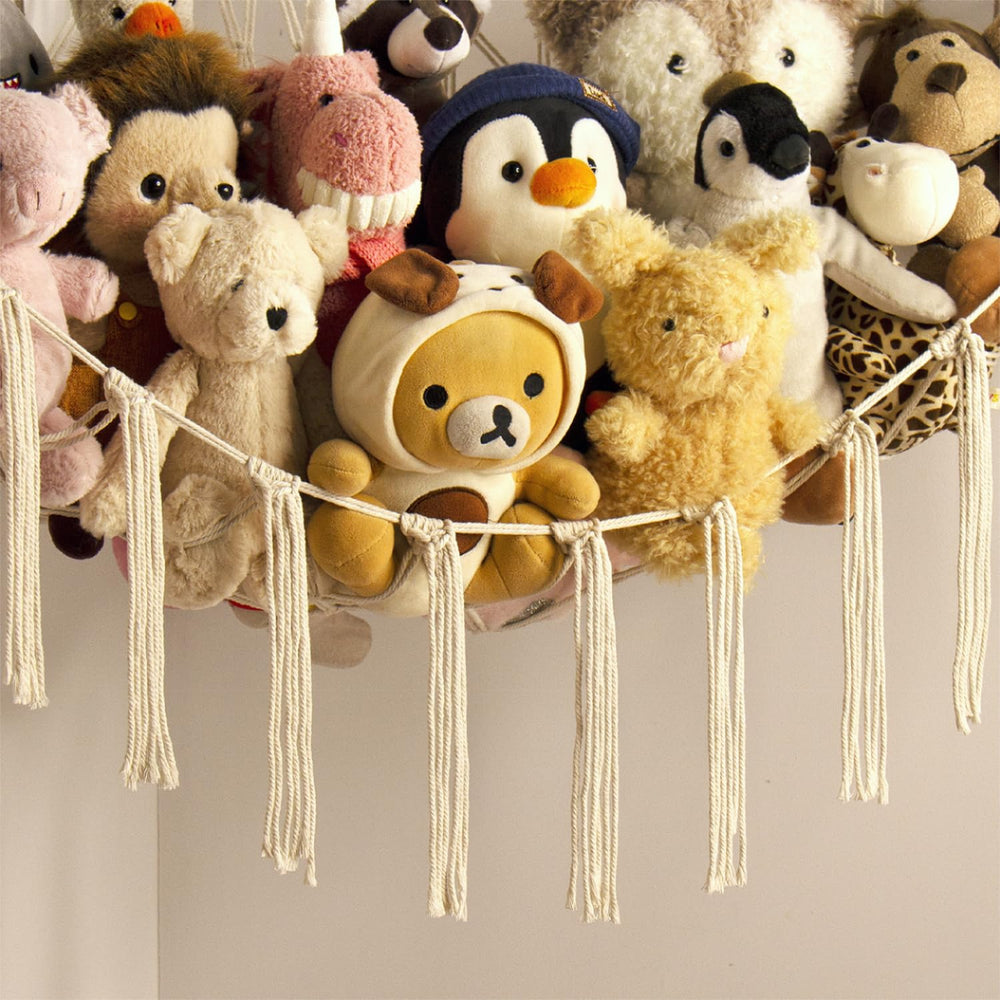 Mirolam stuffed animal hammock corner decor adds boho charm.