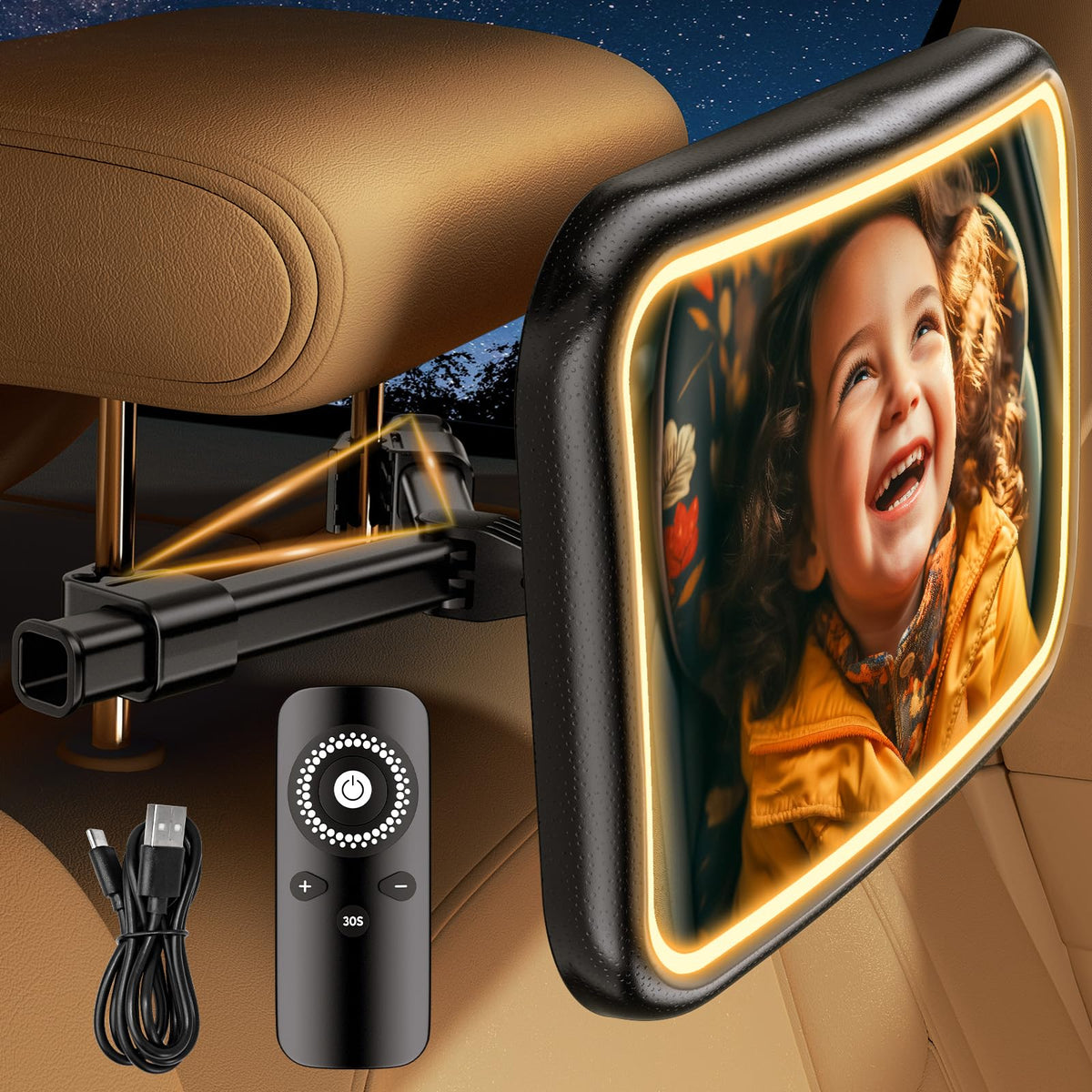 Mirrorsafe baby car mirror with light clip design offers quick rear-facing installation.