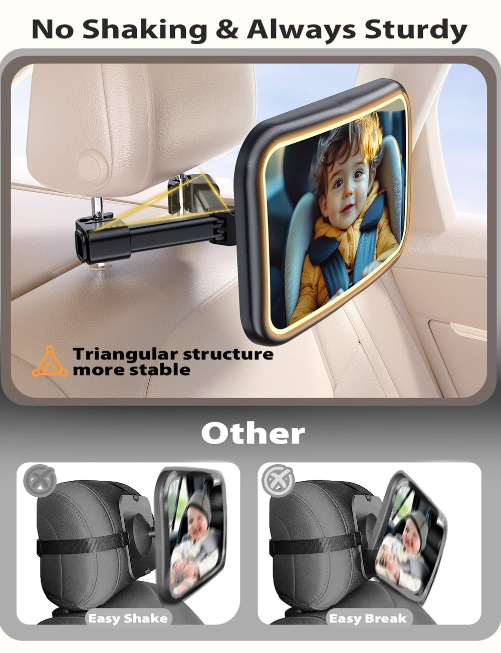 Mirrorsafe crystal-clear, shatterproof mirror delivers a reliable view.