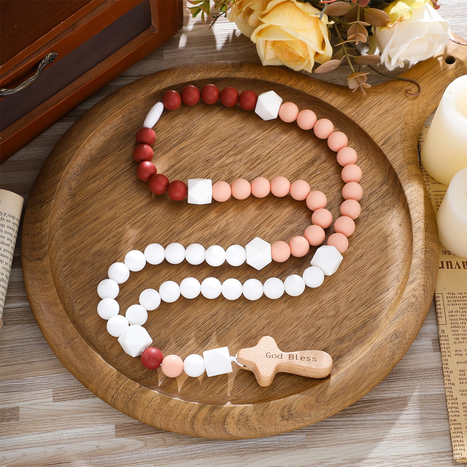 Misdary Baby Rosary wood cross design, vibrant and comforting for daily reminders