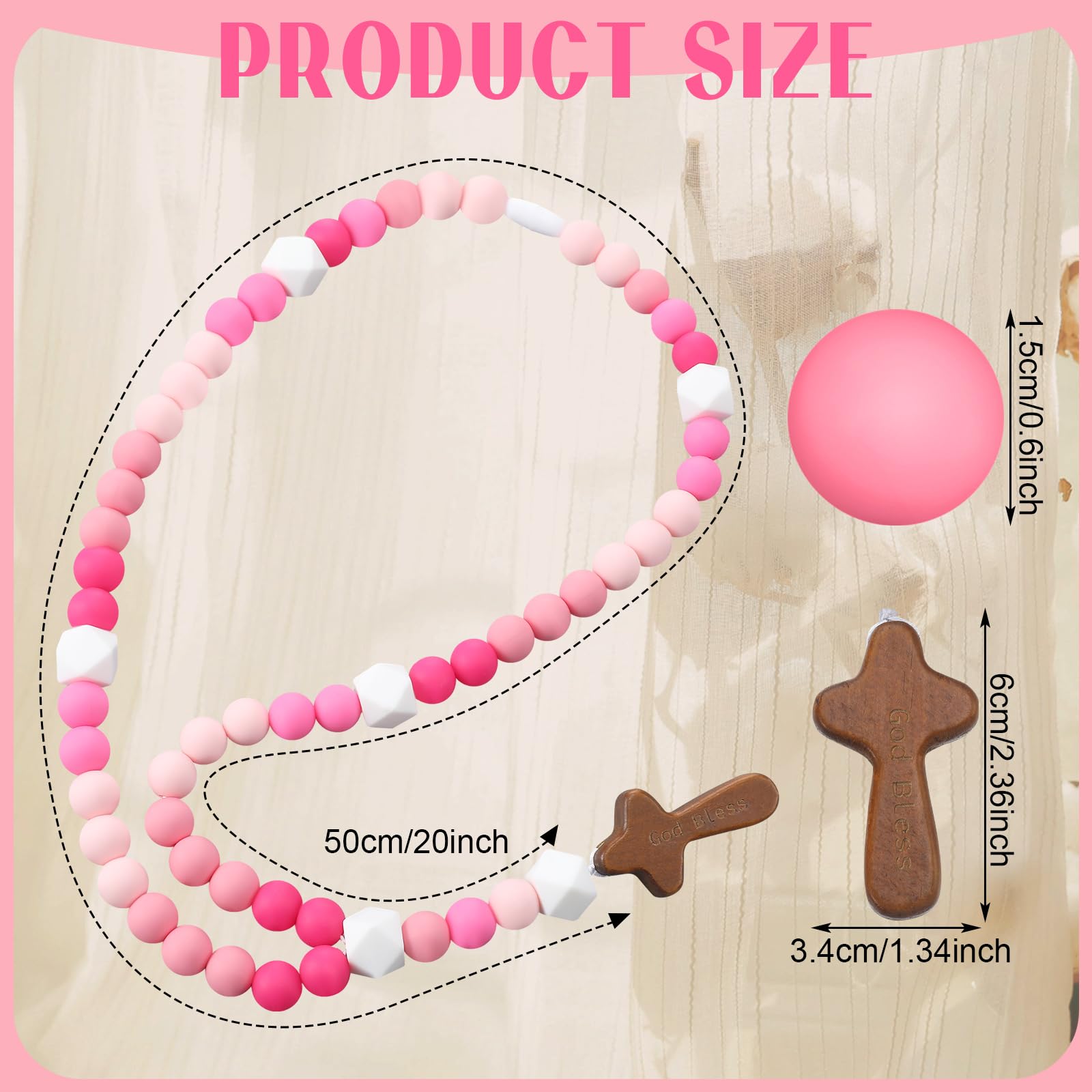 Misdary baby rosary features a wood cross design for a gentle blessing feel.