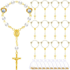 Misdary baptism rosary with faux pearls on a gold chain for guest keepsakes.