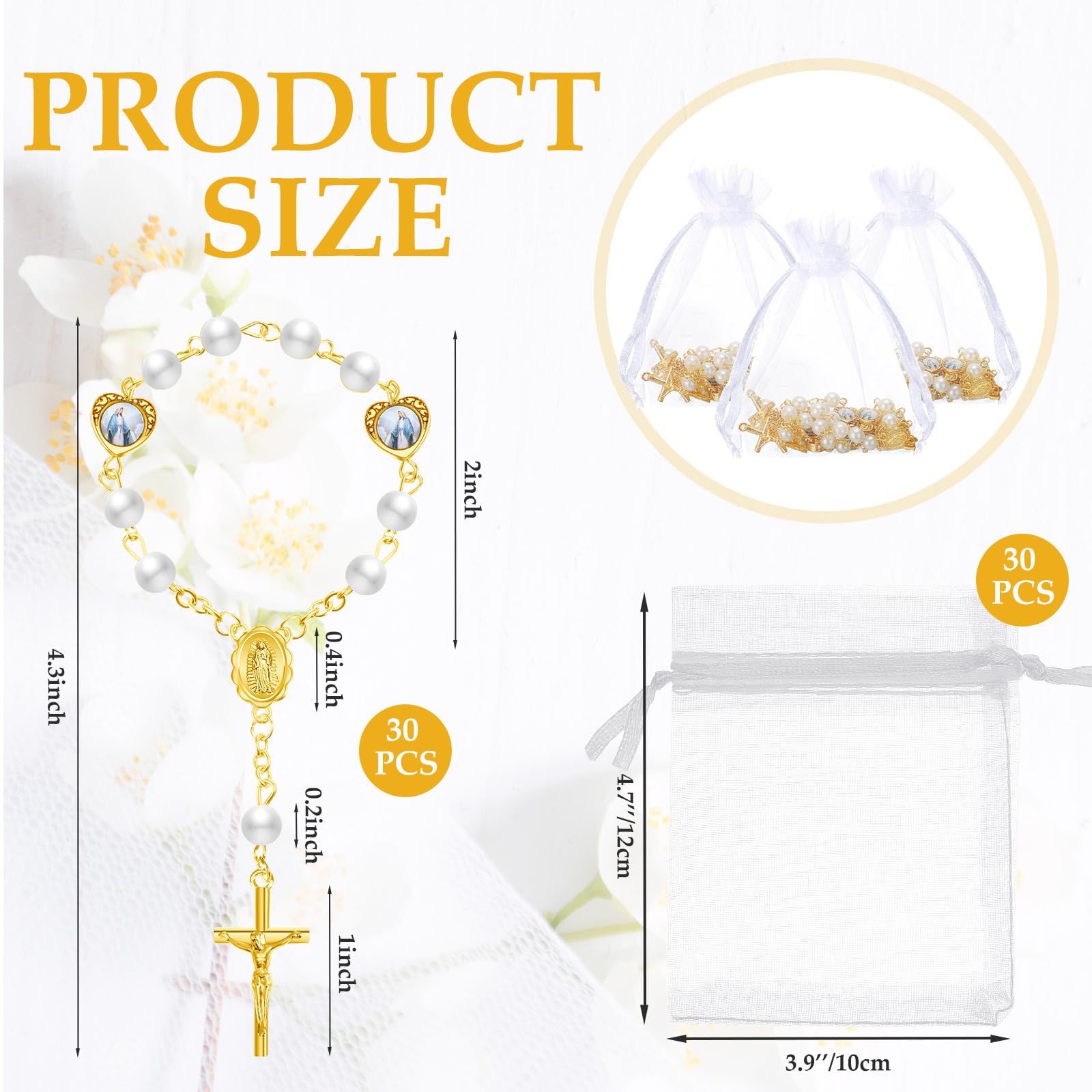 Misdary organza bags accompany elegant baptism favors for guests.