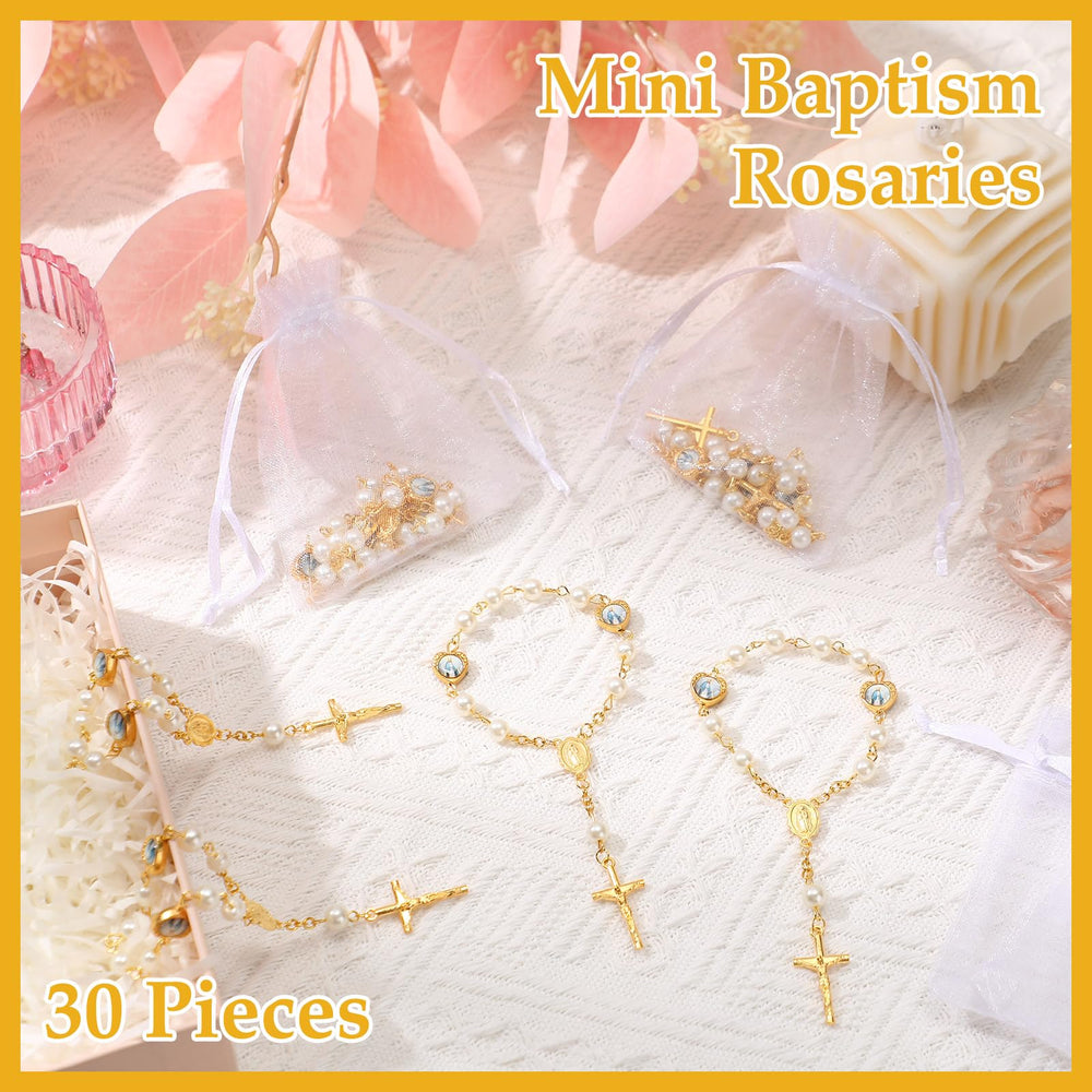 Misdary white faux pearls glow with classic elegance for christening keepsakes.