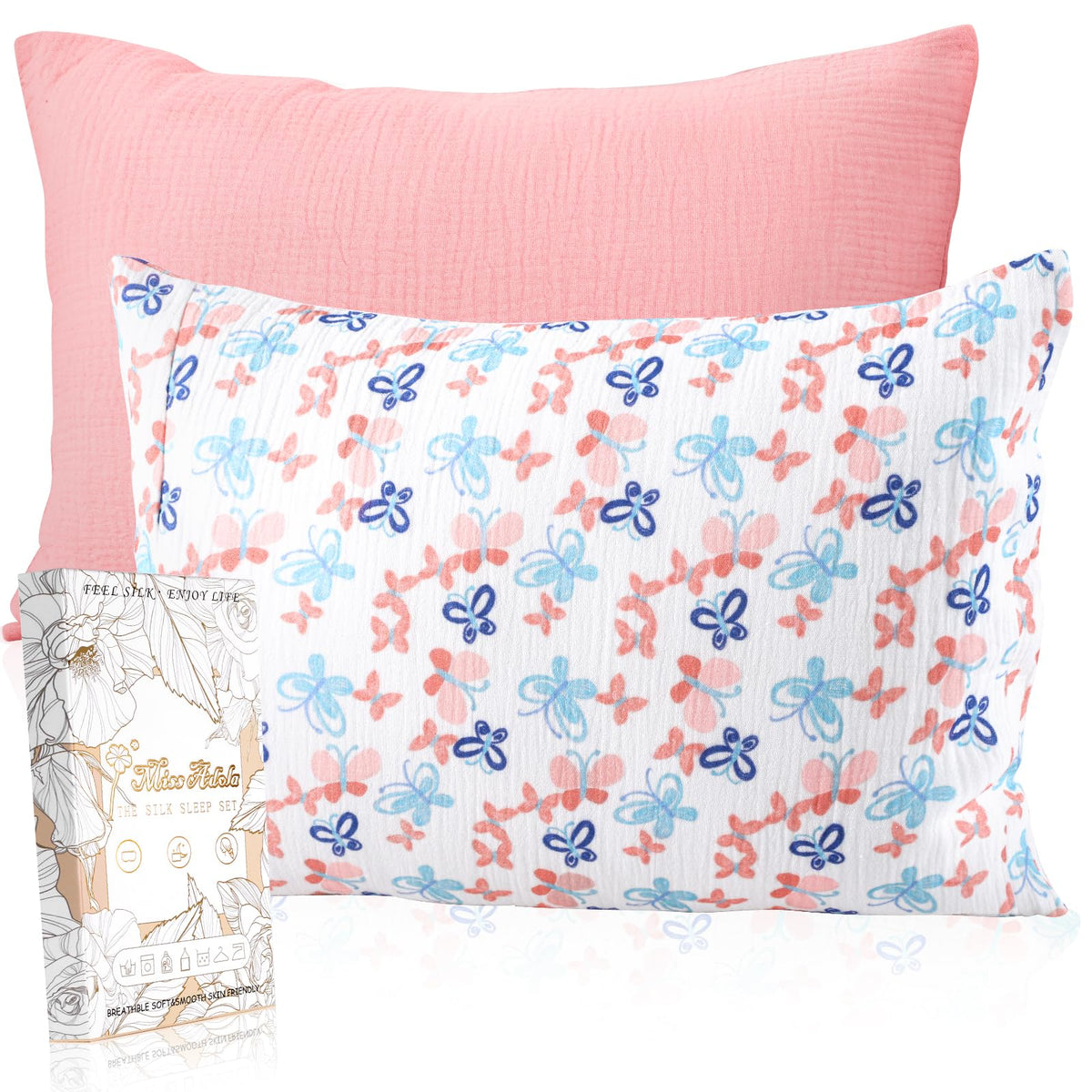Miss Adola butterfly print toddler pillowcase, soft cotton and breathable for delicate skin