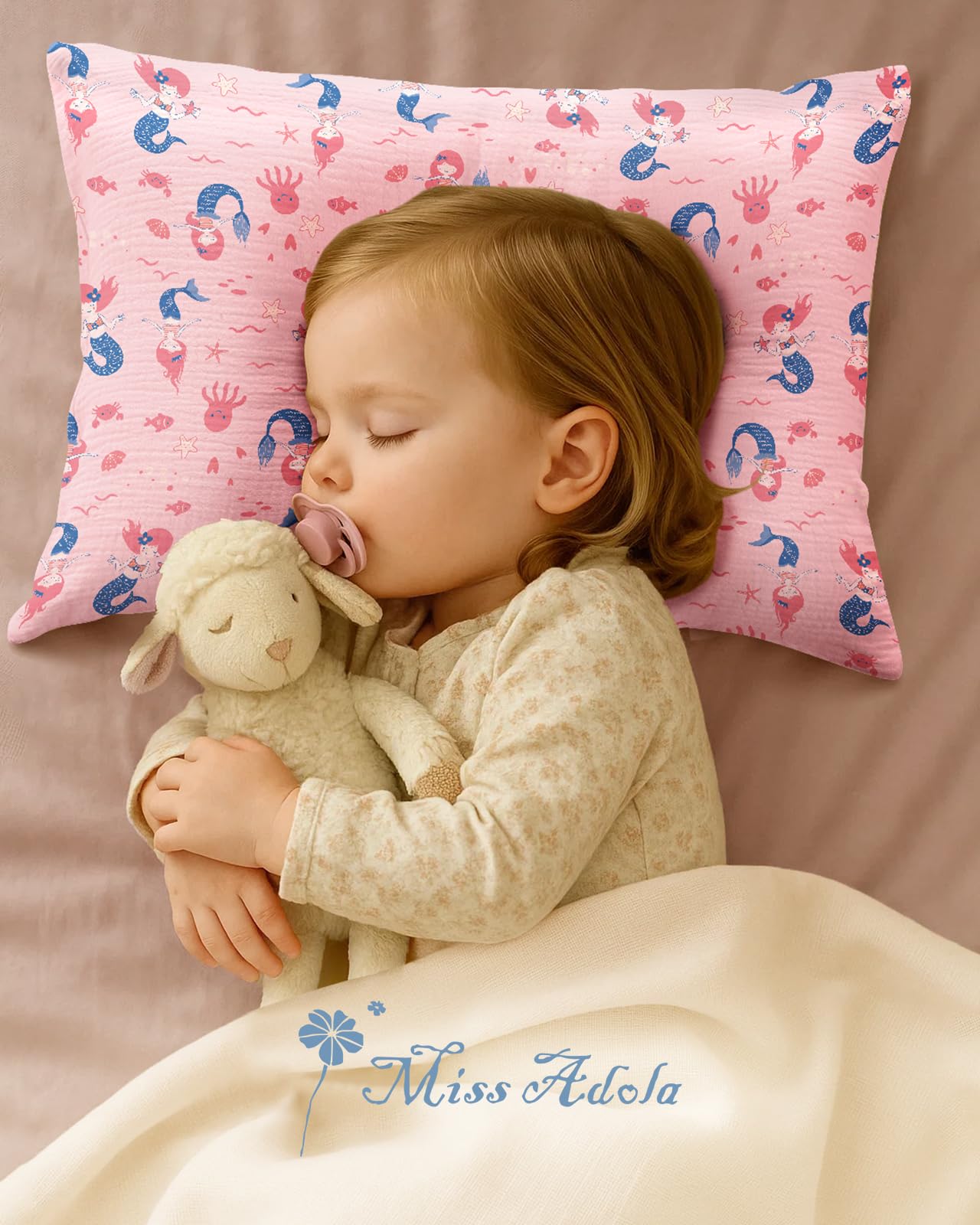 Miss Adola pastel pillowcase decor in a nursery for soft aesthetics