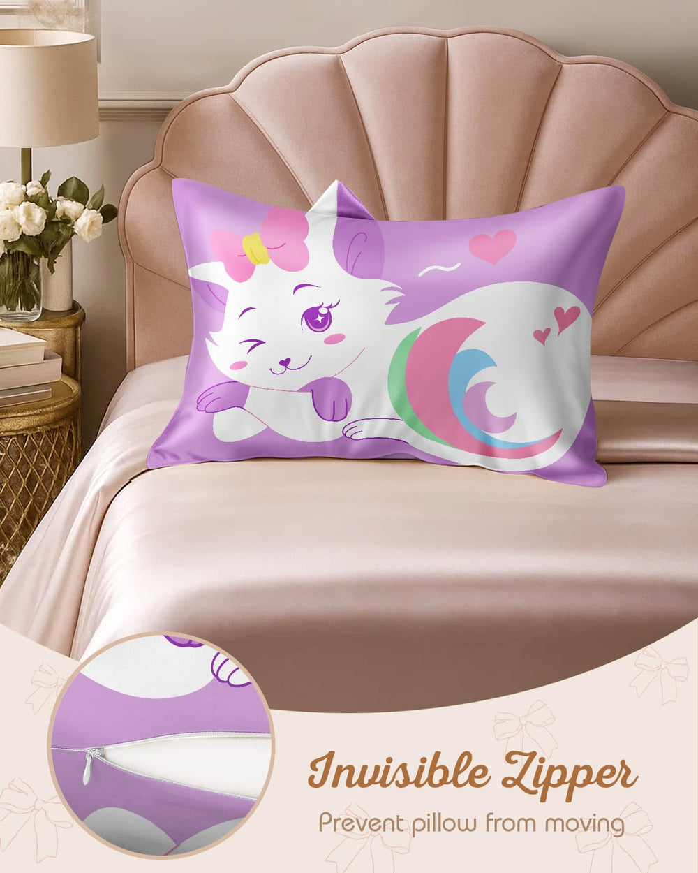 Miss Adola pillowcase features cute kawaii cat pattern for bright bedrooms.