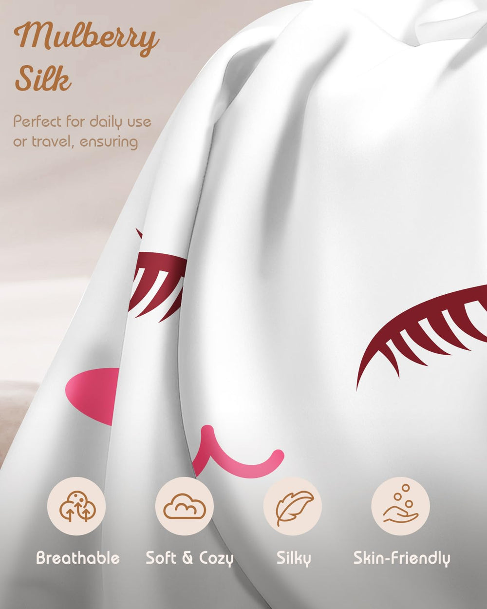 Soft, breathable silk from Miss Adola pillowcase protects skin and hair.