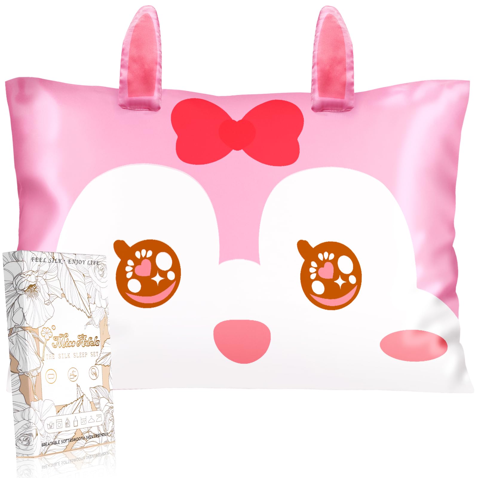 Miss Adola toddler silk pillowcase with a 3D cartoon design for cozy bedtimes.