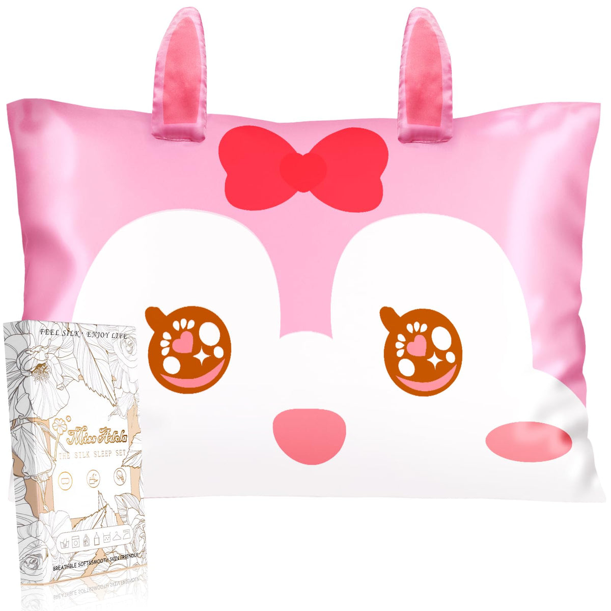 Miss Adola toddler silk pillowcase with a 3D cartoon design for cozy bedtimes.