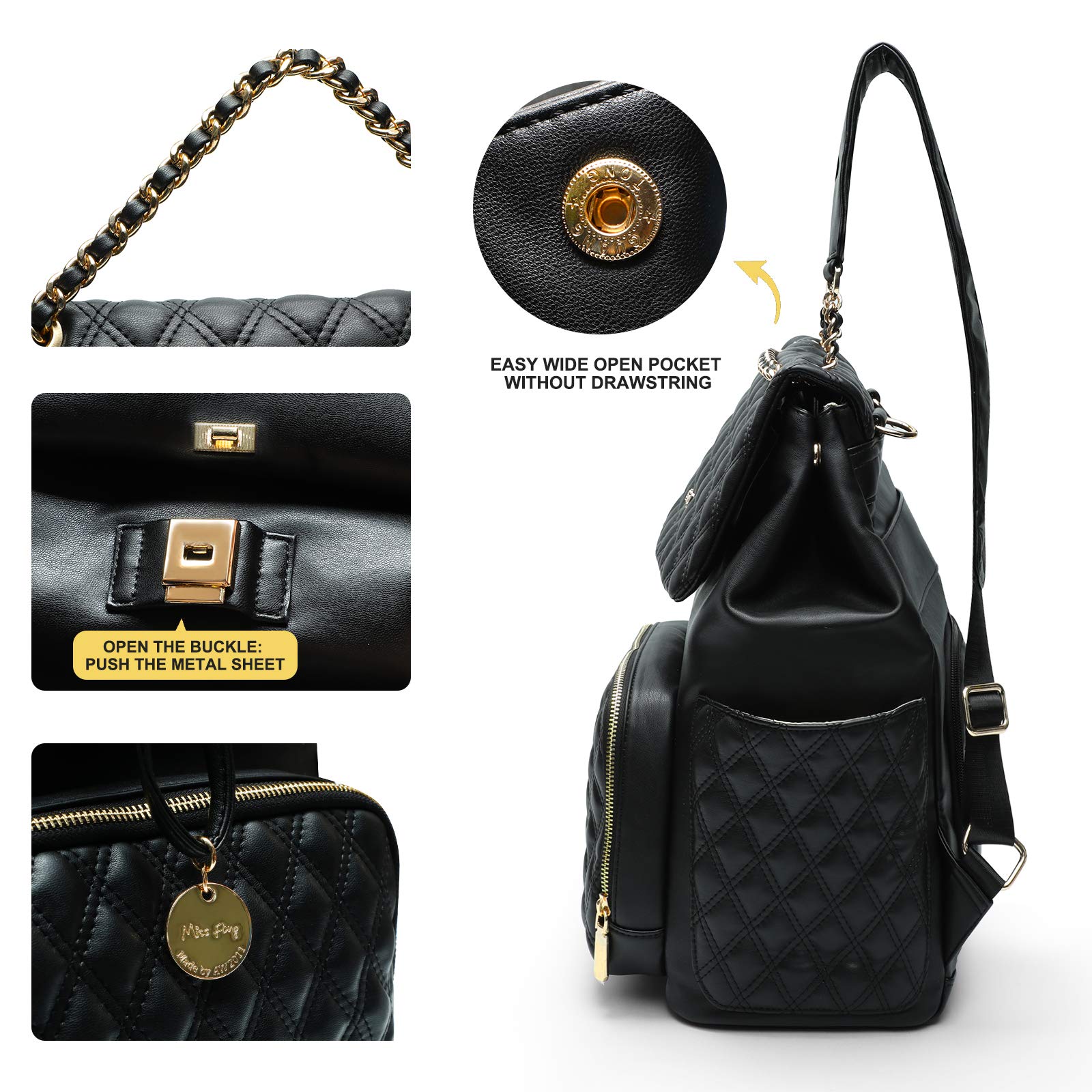 Miss Fong Diaper Bag Backpack 18K gold zippers add subtle luxury.