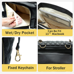 Miss Fong Diaper Bag Backpack changing pad provides clean diaper changes anywhere.